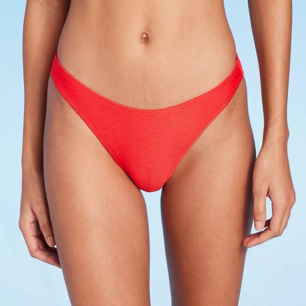 Target Wild Fable Red Ribbed Textured Bikini Bottoms Swim Large